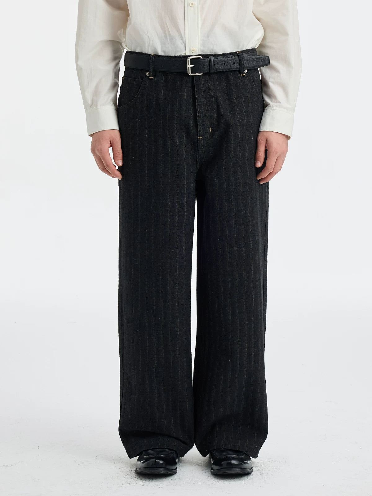 BUTTBILL Vintage Loose Tooling Dark Striped Straight Pants