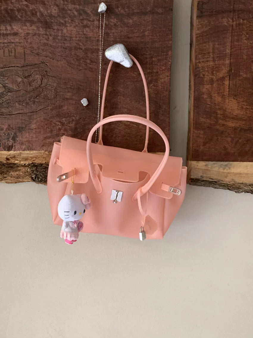 Fat*2 Semi-Transparent Faux Leather Buckle Top-Handle Bag