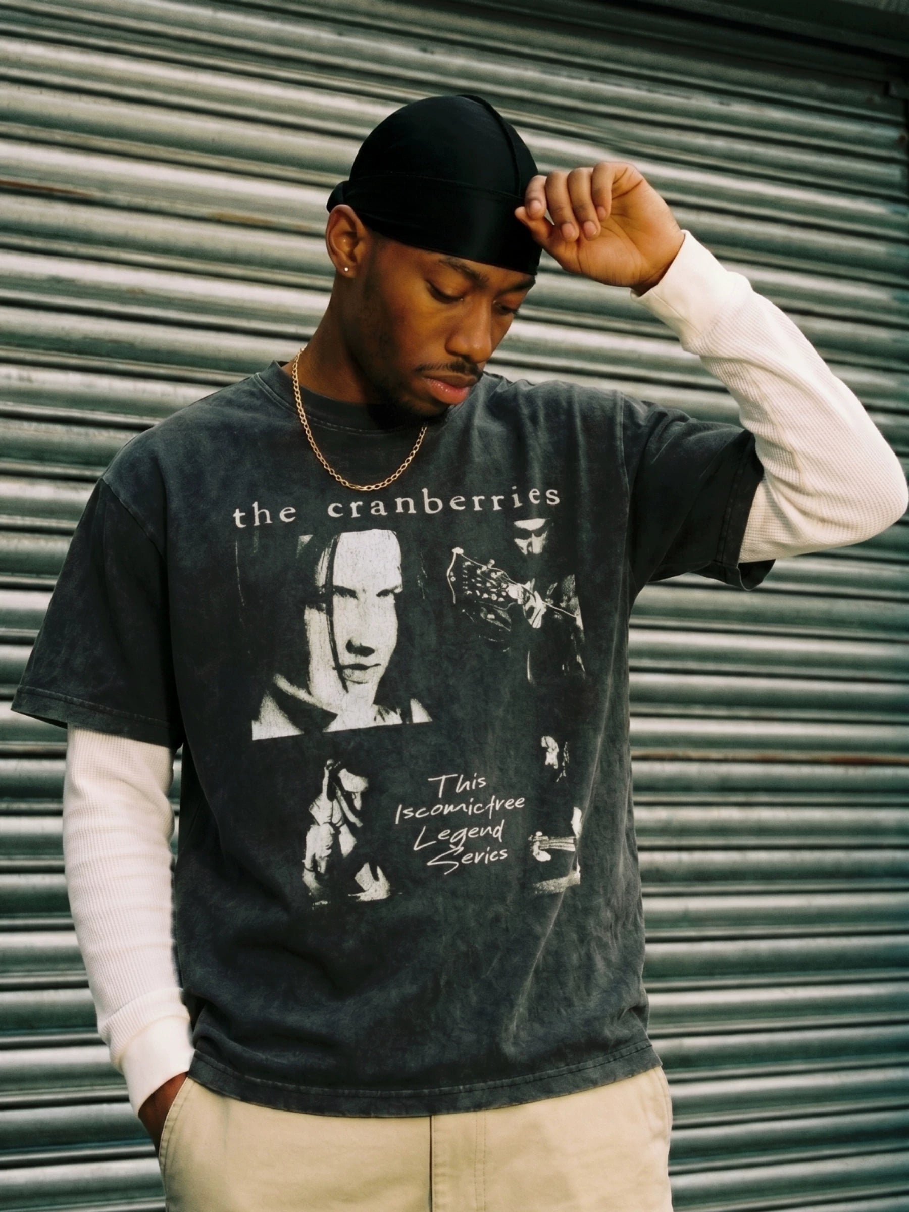 COMICTREE Old Front Shoulder Crew Neck Casual Tee