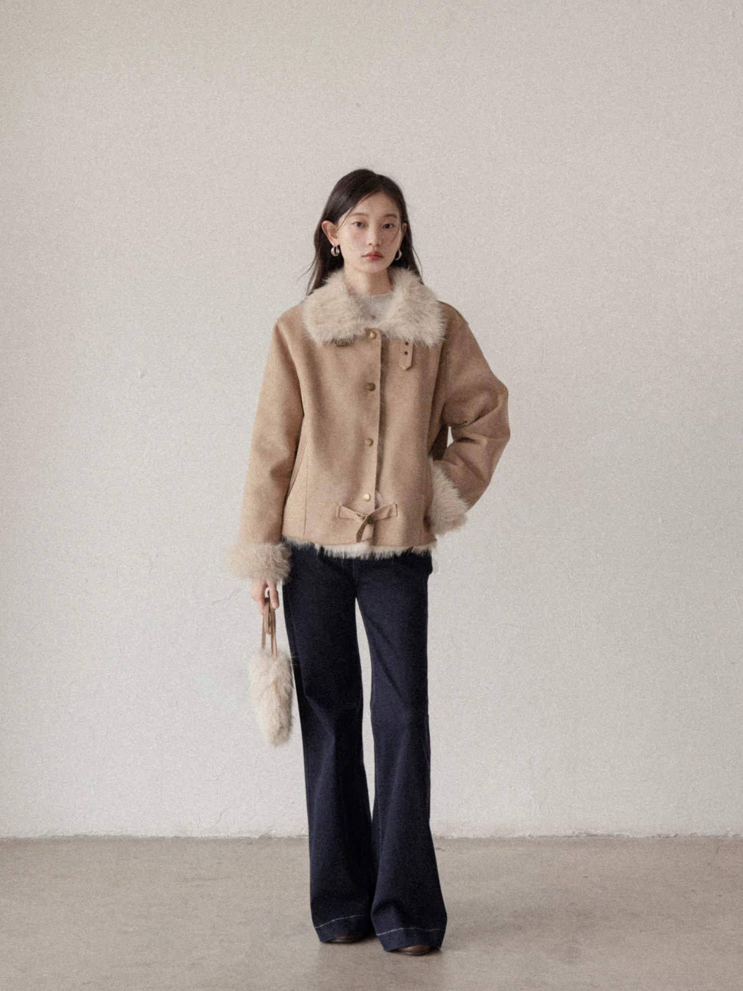 Cantonstory Vintage Korean Fur Integrated Plush Short Jacket