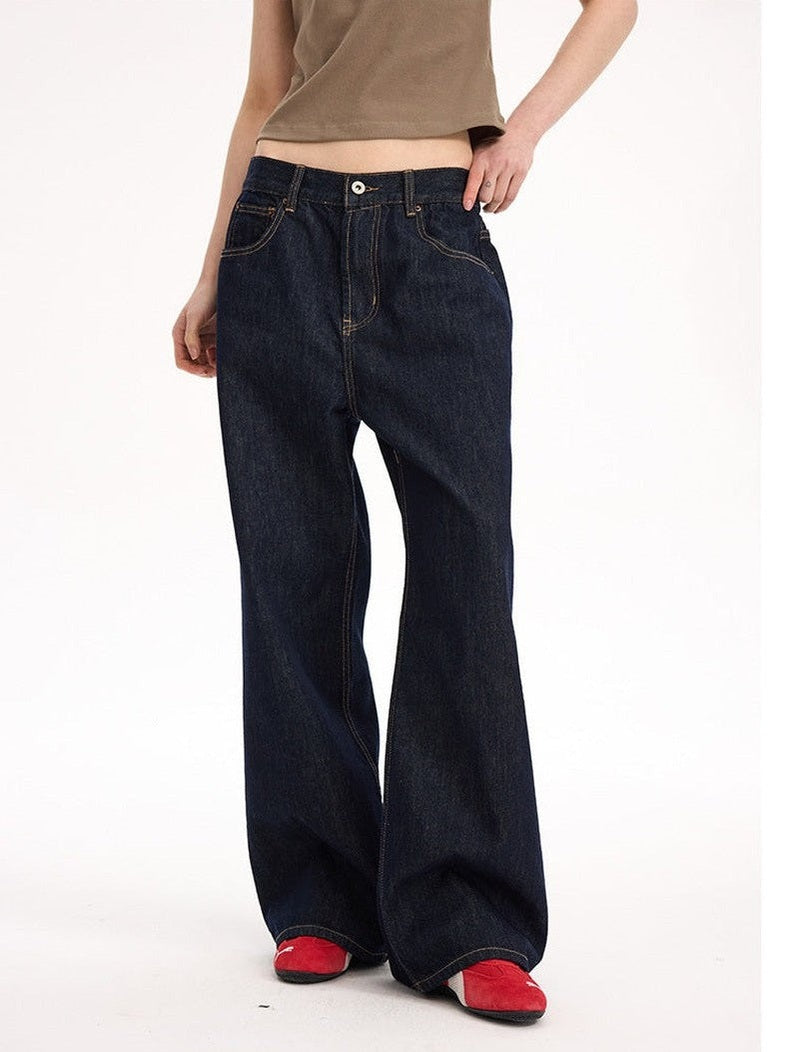 UNF 130z Dark Blue Raw Cow RAW Denim Loose Straight Jeans