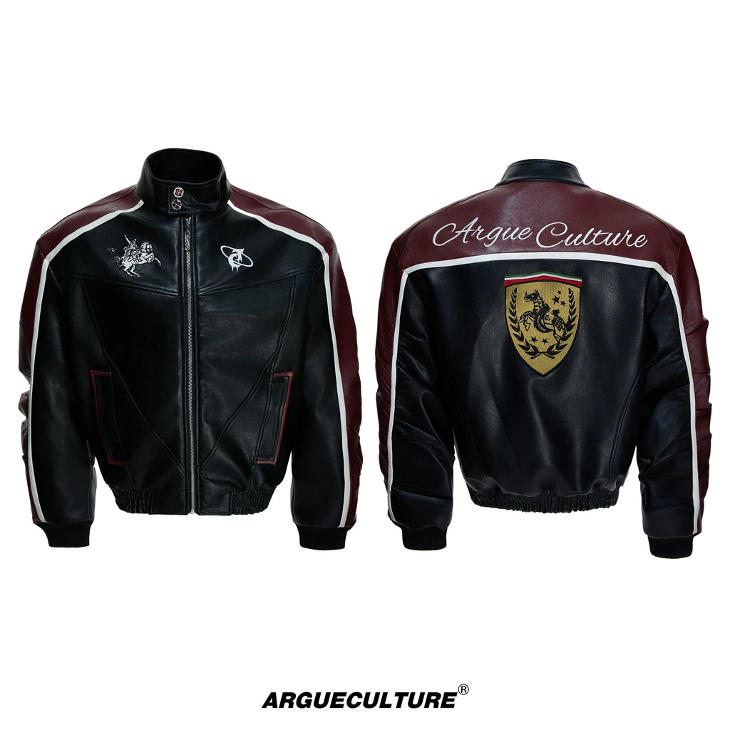 ArguE CulturE Contrast Leather Motorcycle Jacket Short Boxy Retro Coat