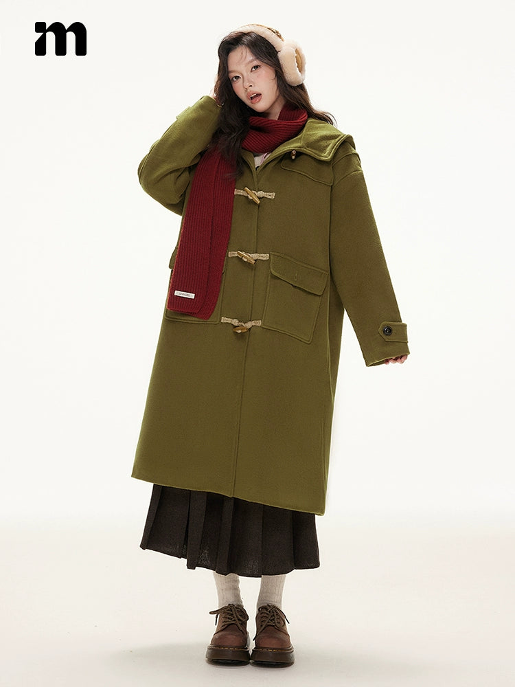 Imone Retro Horn Buckle Casual Medium and Long Woolen Jacket