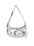 Unique blue Silver Faux Leather Bow Underarm Bag - Zip Top
