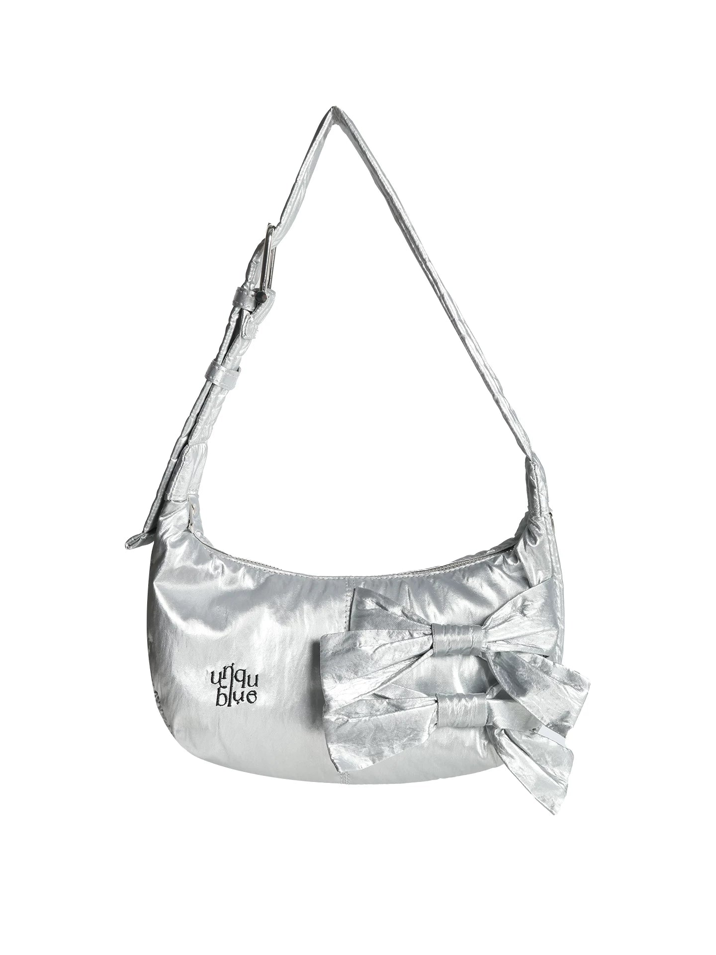 Unique blue Silver Faux Leather Bow Underarm Bag - Zip Top
