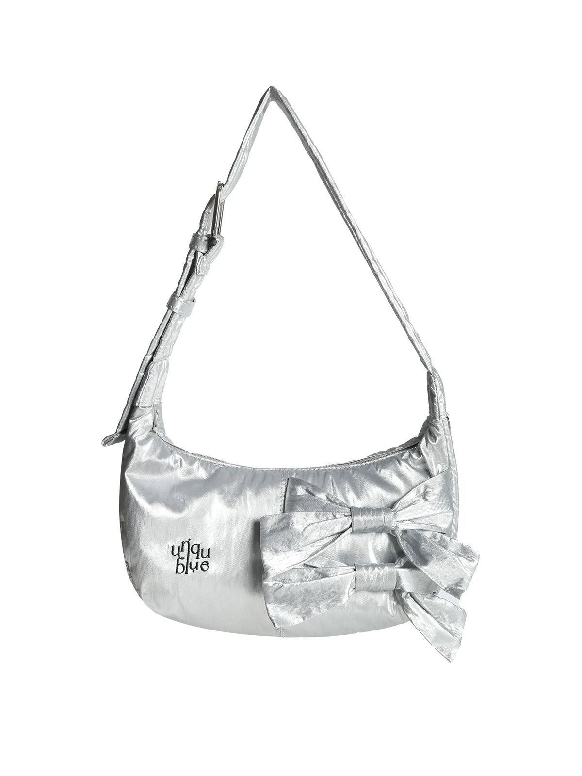 Unique blue Silver Faux Leather Zip-Top Shoulder Bag