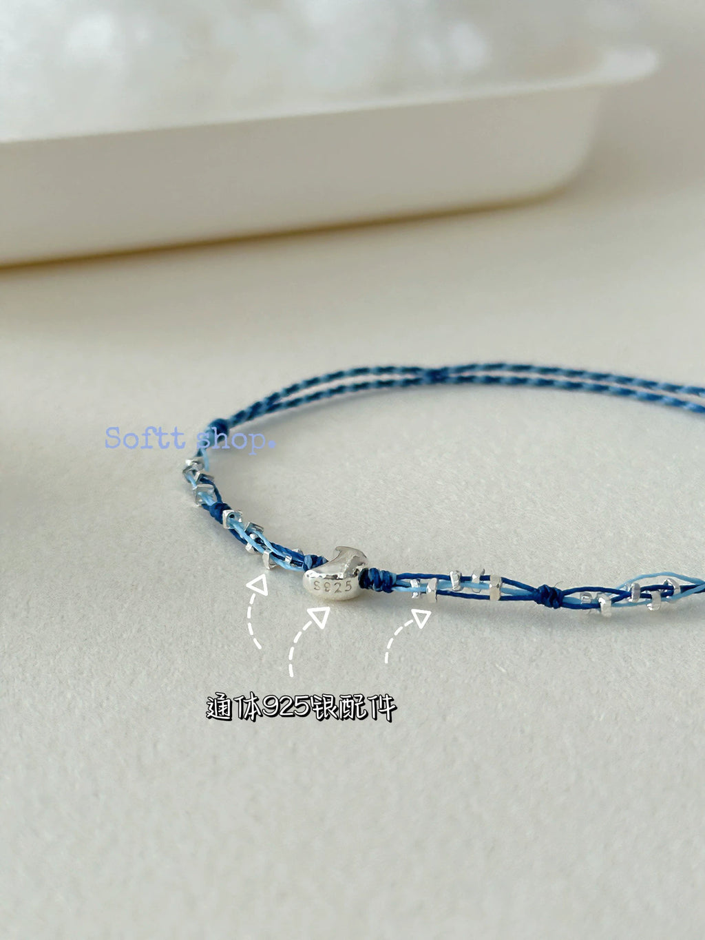 softt Sterling Silver Moon Charm Woven Bracelet