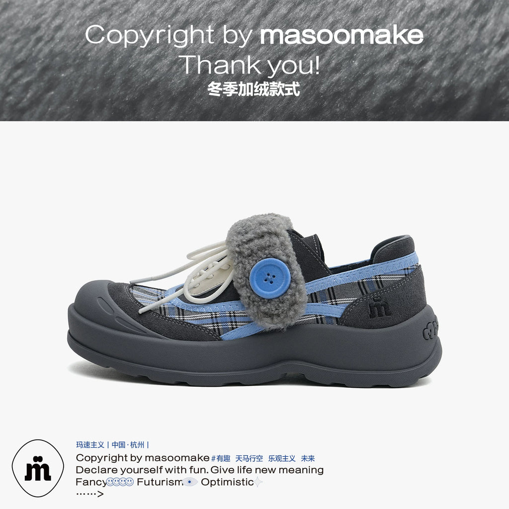 MASOOMAKE Suede Velcro Platform Wide-Toe Sneaker