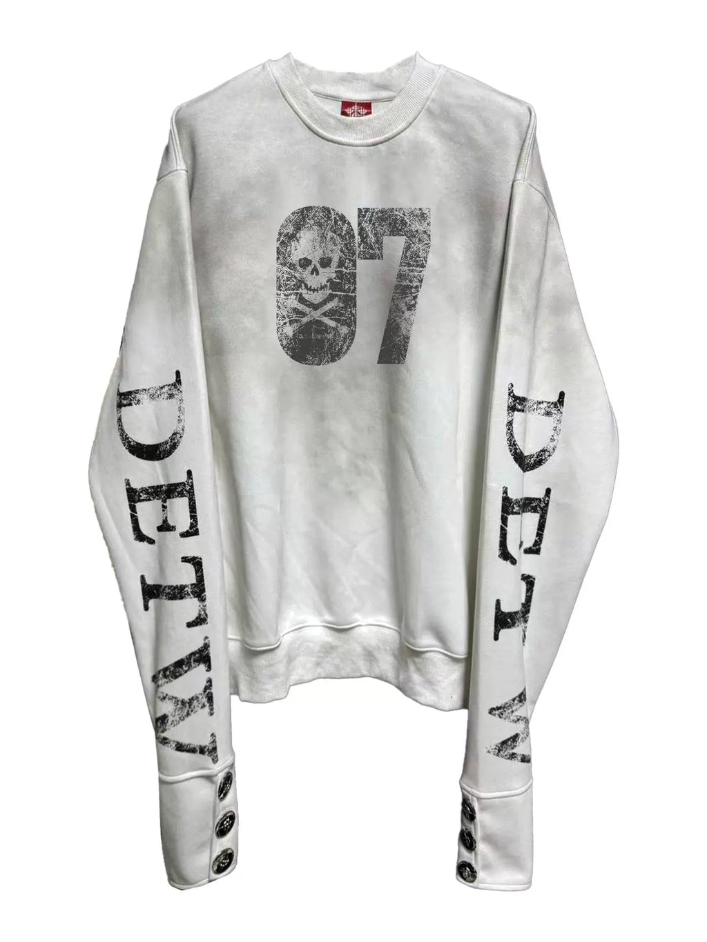 DETW 24AW spray dirty splicing breasted short wide boxy 350g round neck long sleeve pure cotton sweater