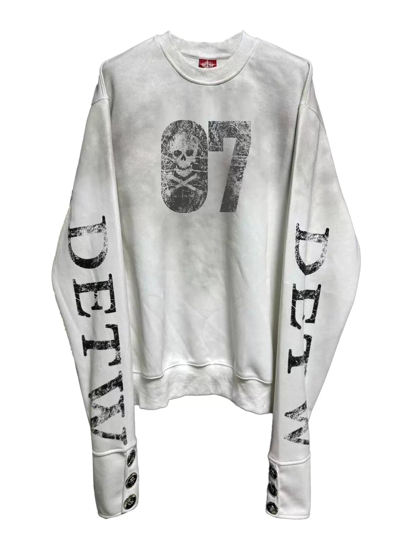 DETW 24AW spray dirty splicing breasted short wide boxy 350g round neck long sleeve pure cotton sweater
