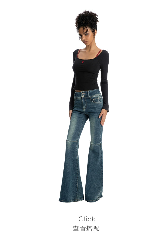 ABMY Washed Slim Fit Slim Small Flared Trousers