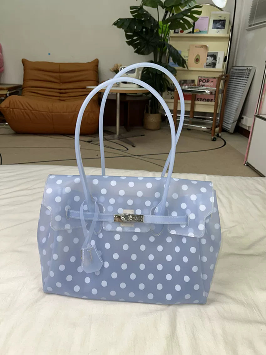 Fat*2 Semi-Transparent Faux Leather Buckle Top-Handle Bag