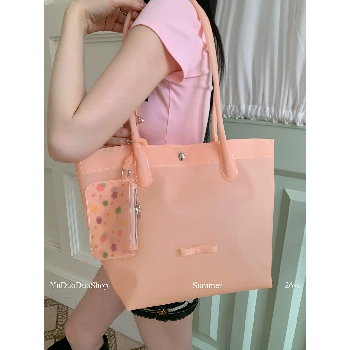 YuDuoDuo Yellow PVC Faux Leather Underarm Bag - Snap Closure