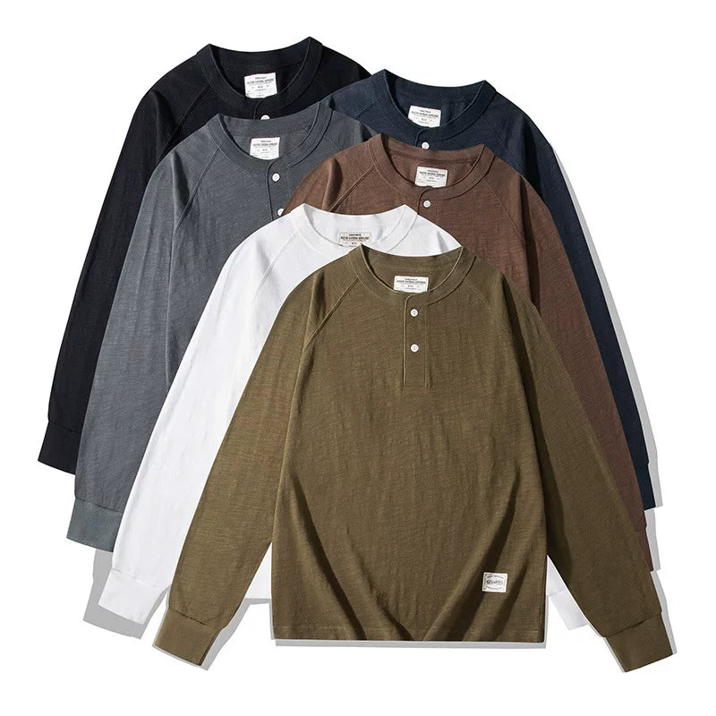 PrintAce Vintage Henry Collar Loose Shoulder Long Sleeves
