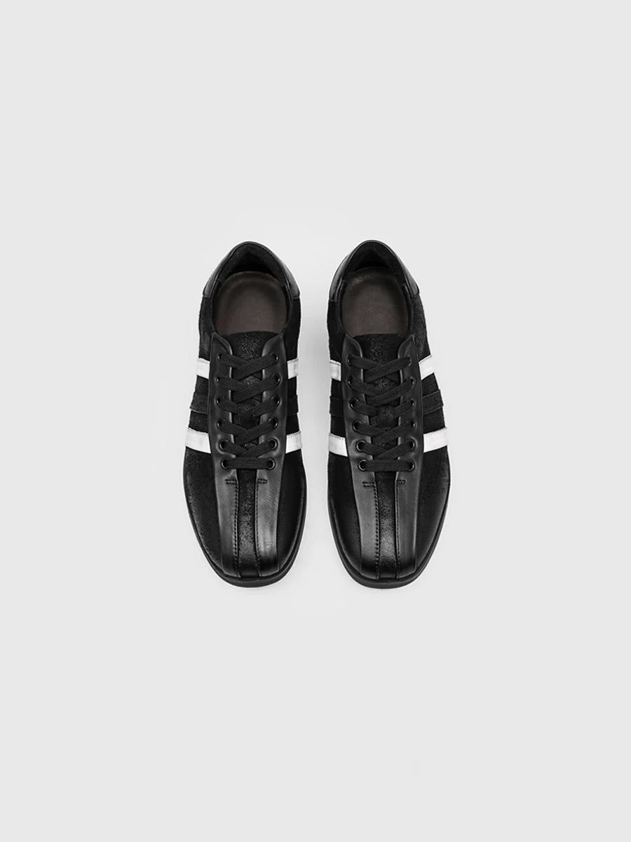 RZAAZ Leather Square-Toe Lace-Up Retro Trainer