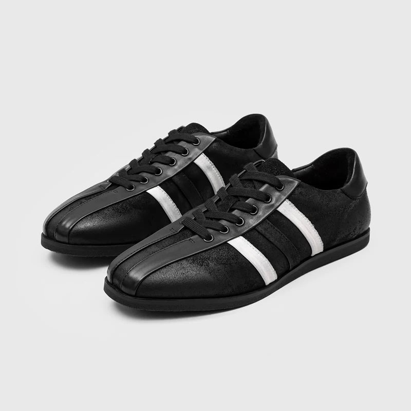 RZAAZ Leather Square-Toe Lace-Up Retro Trainer