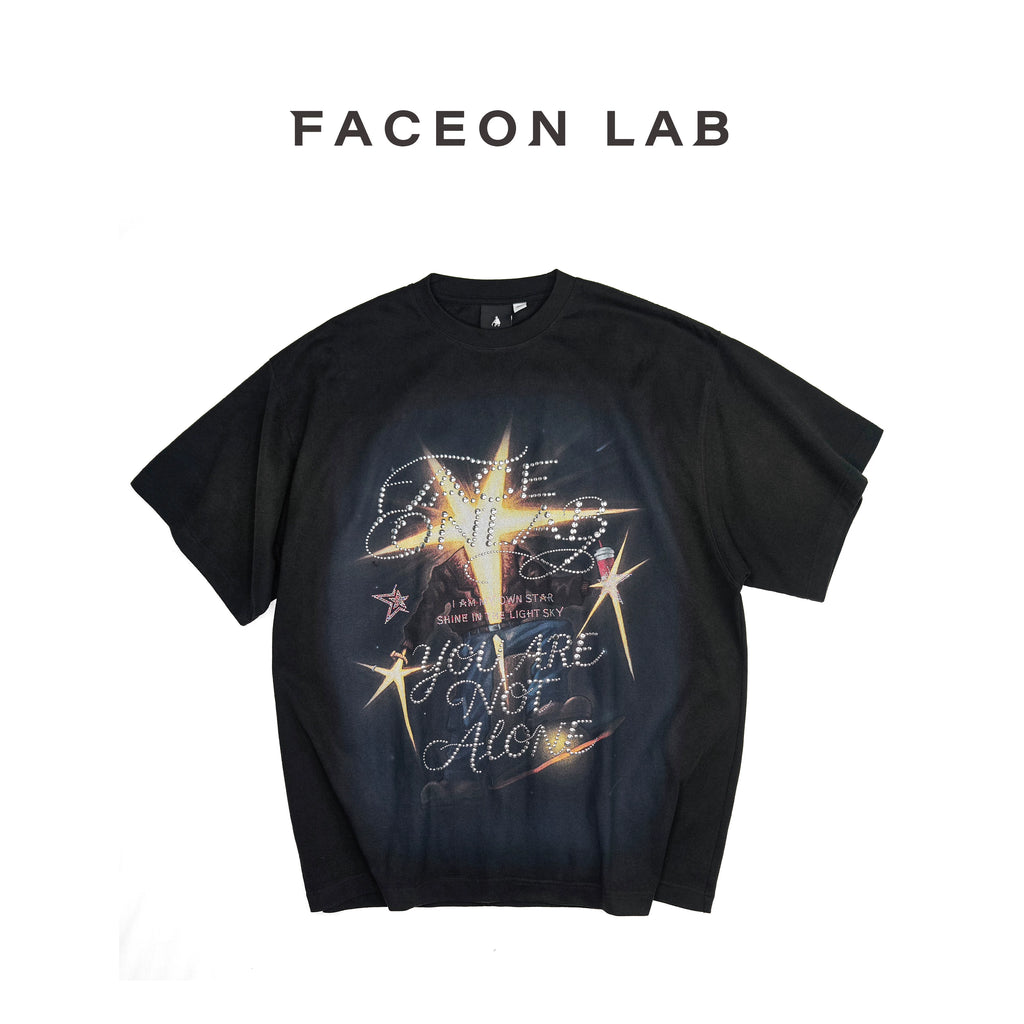 FACEON LAB Starboy Washed Rhinestone Graphic Tee