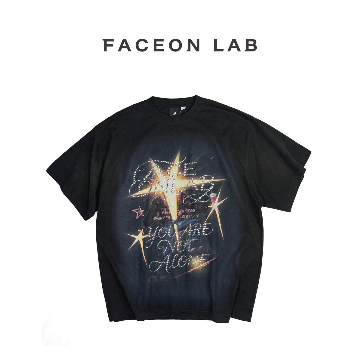 FACEON LAB Starboy Washed Rhinestone Graphic Tee