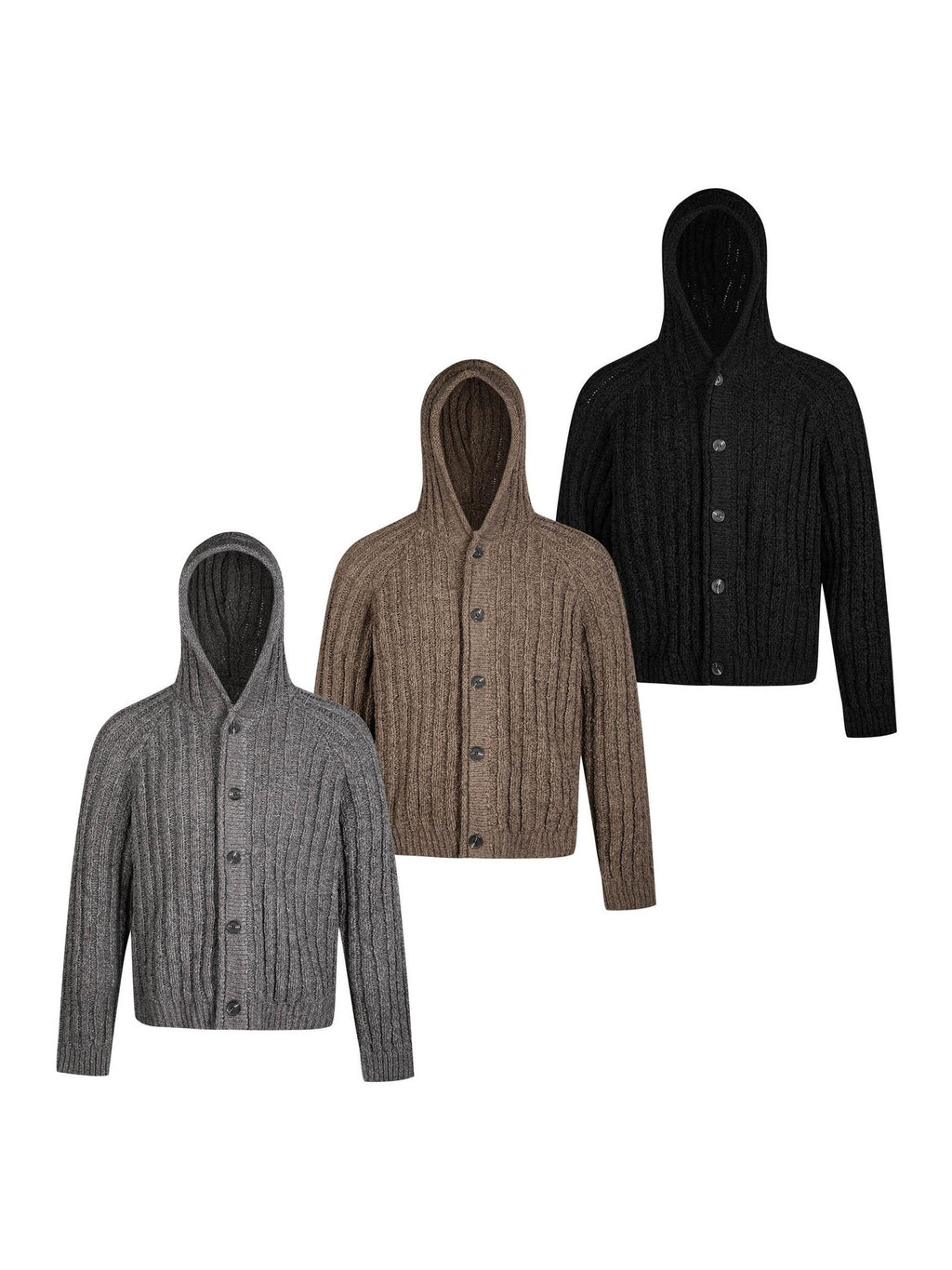 EME Thick Strip Pit Knit Ribbed Hooded Sweater Jacket