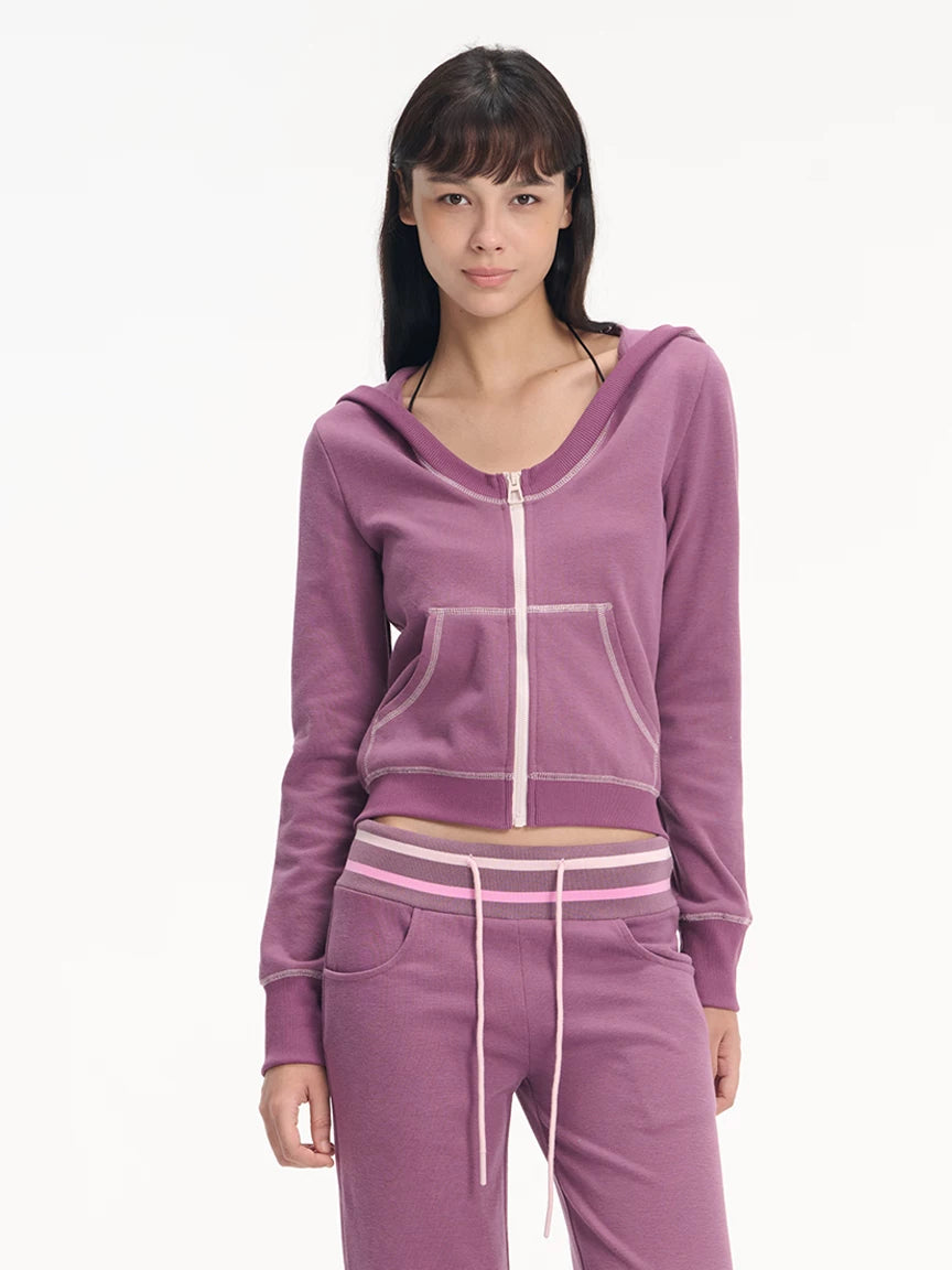 LINY LIBERTY Colorblock Loose Hoodie and Wide-Leg Pants Set