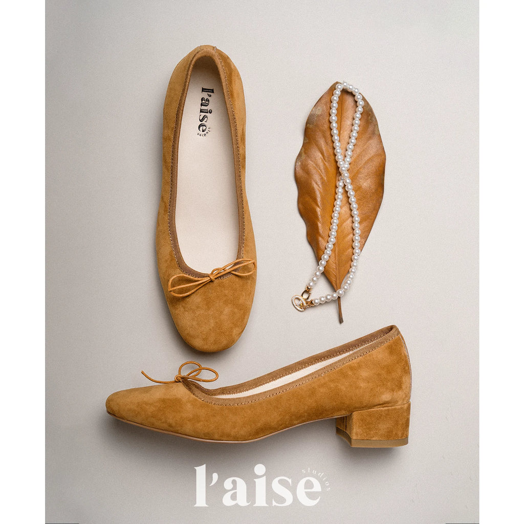 L'aise Suede Bow Block-Heel Ballet Flat
