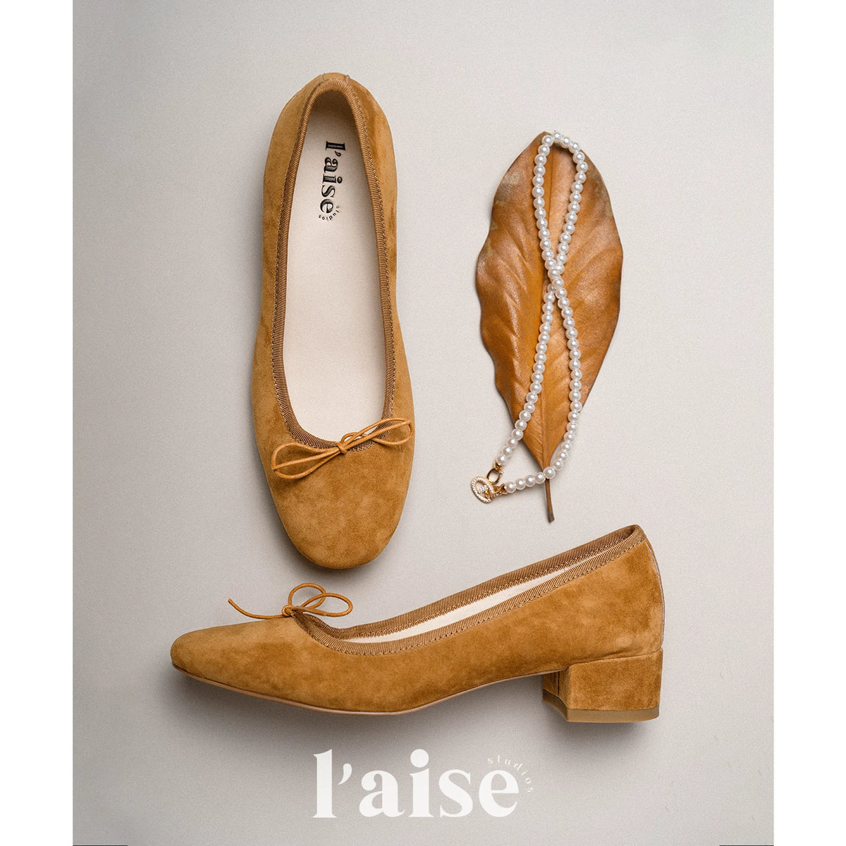 L'aise Suede Bow Block-Heel Ballet Flat