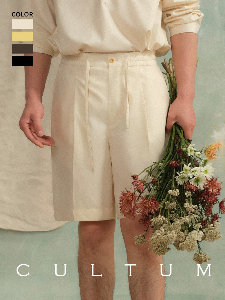 CULTUM Lazy Drawstring Single-pleated Straight-leg Loose Shorts