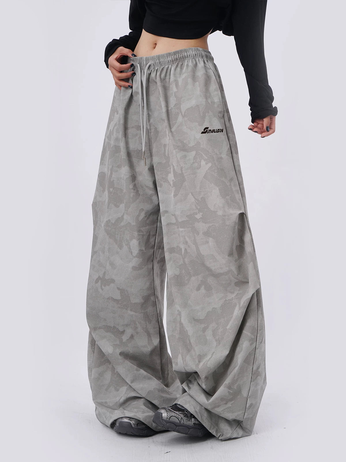SAMUSAN Loose Pleated Sports Casual Wide Leg Pants