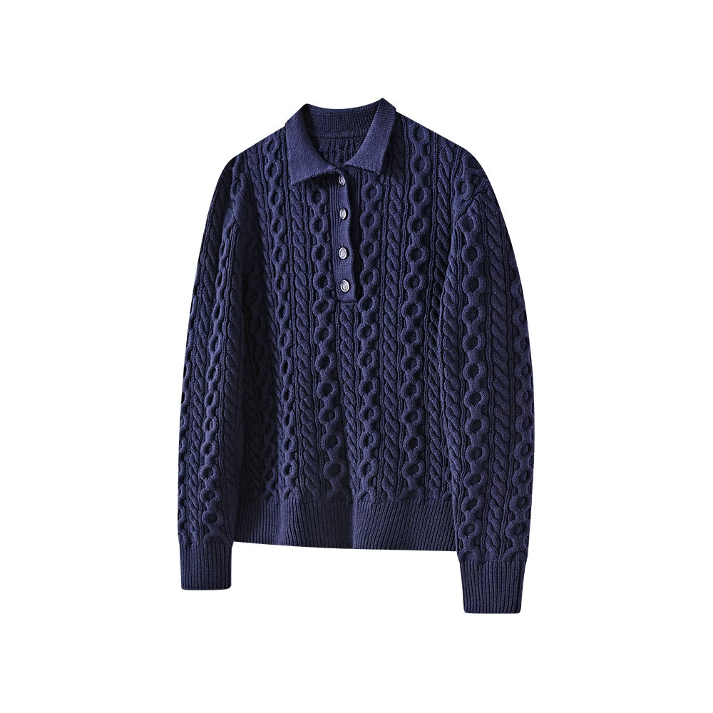 KREATE 750g Cable Knit Non-Pilling Polo Sweater