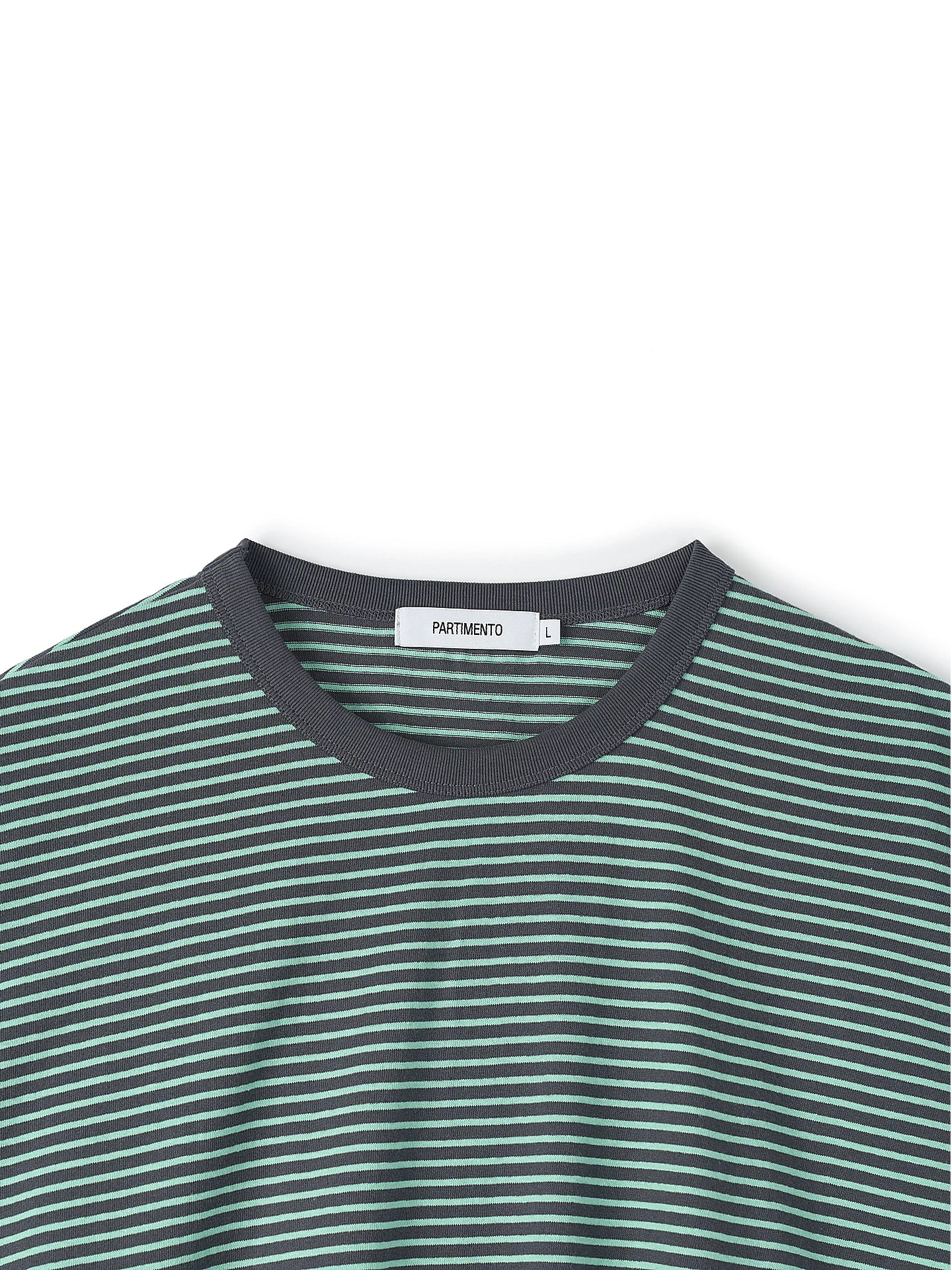 PARTIMENTO Vintage Striped Contrast Collar Loose-Fit Tee