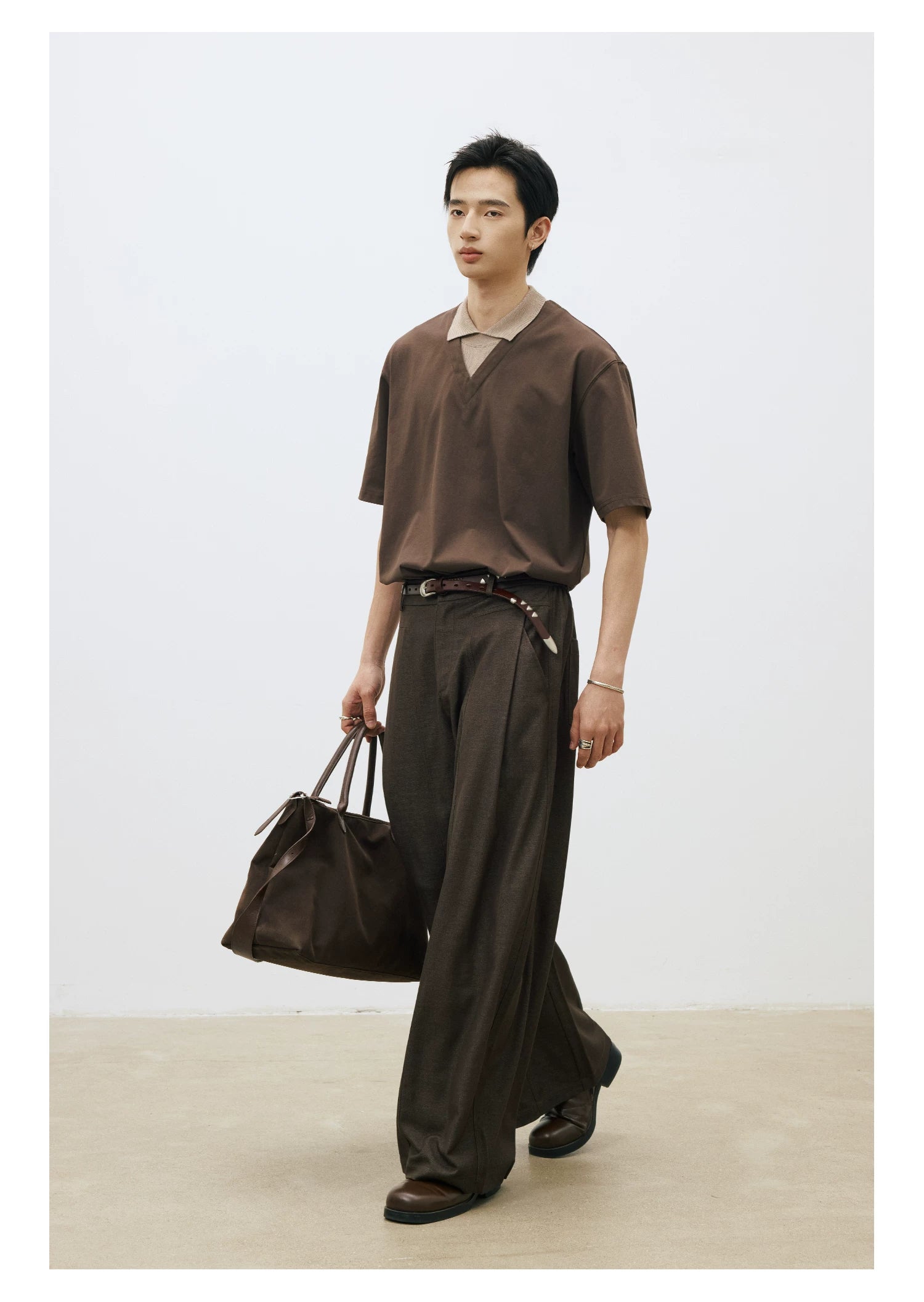 LR Single Pleated Diagonal Pocket Elegant Casual Trousers