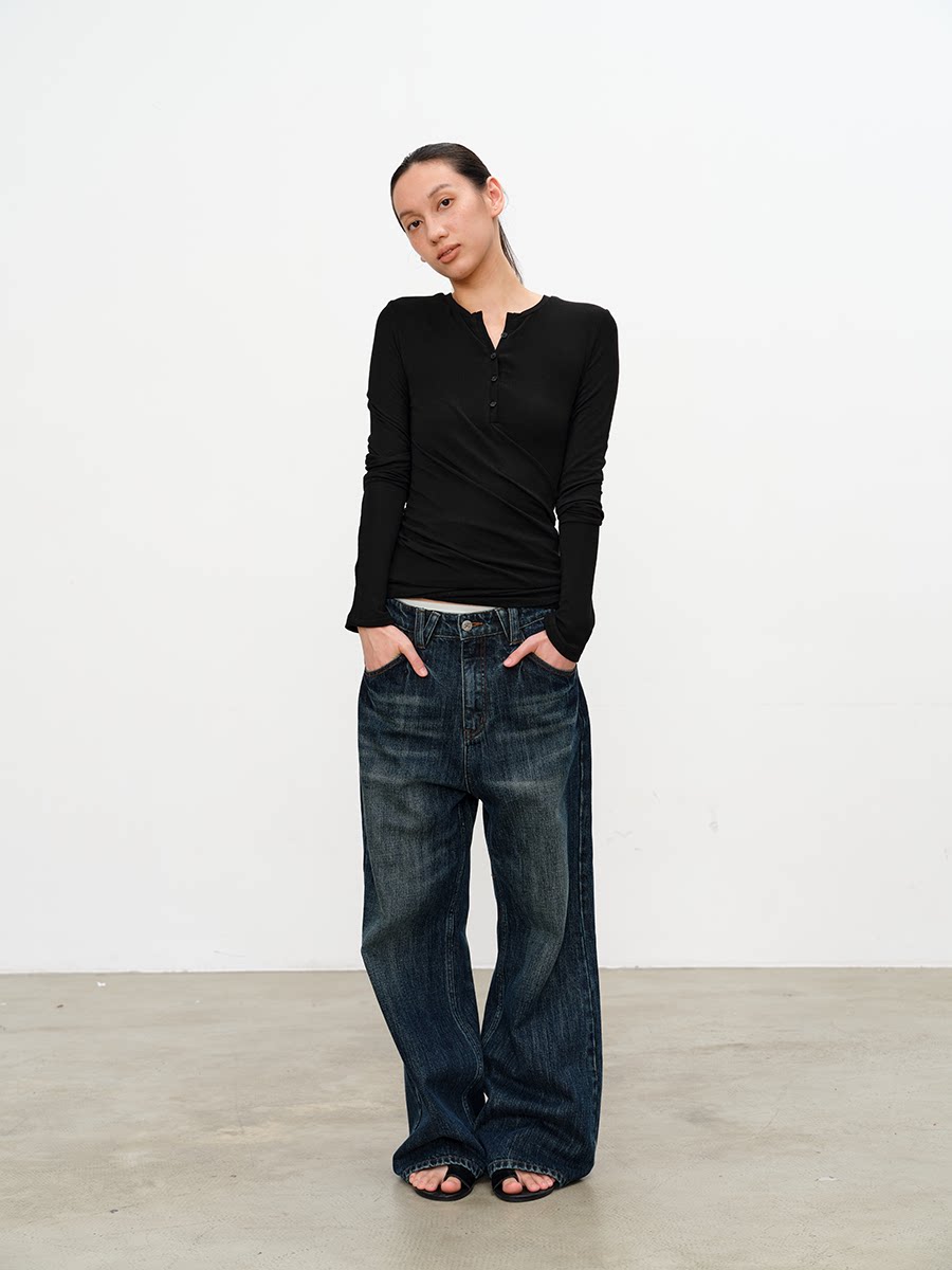 JCAESAR WOMEN Twisted Tencel Wool Blend Slim Fit Long-Sleeve Tee