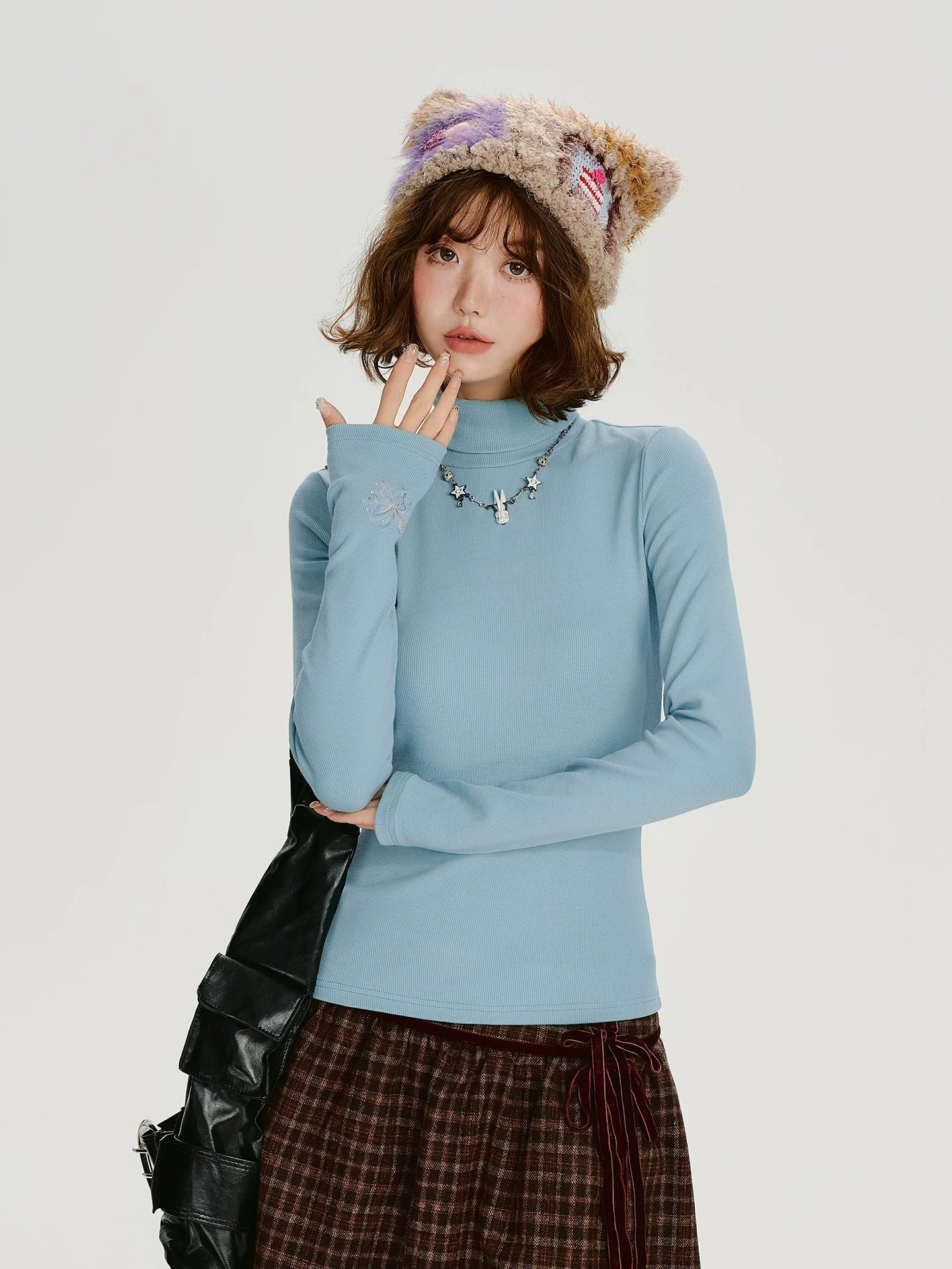 Girlyhalo Retrohigh Collarembroidersilmslimming Looklong Sleeves