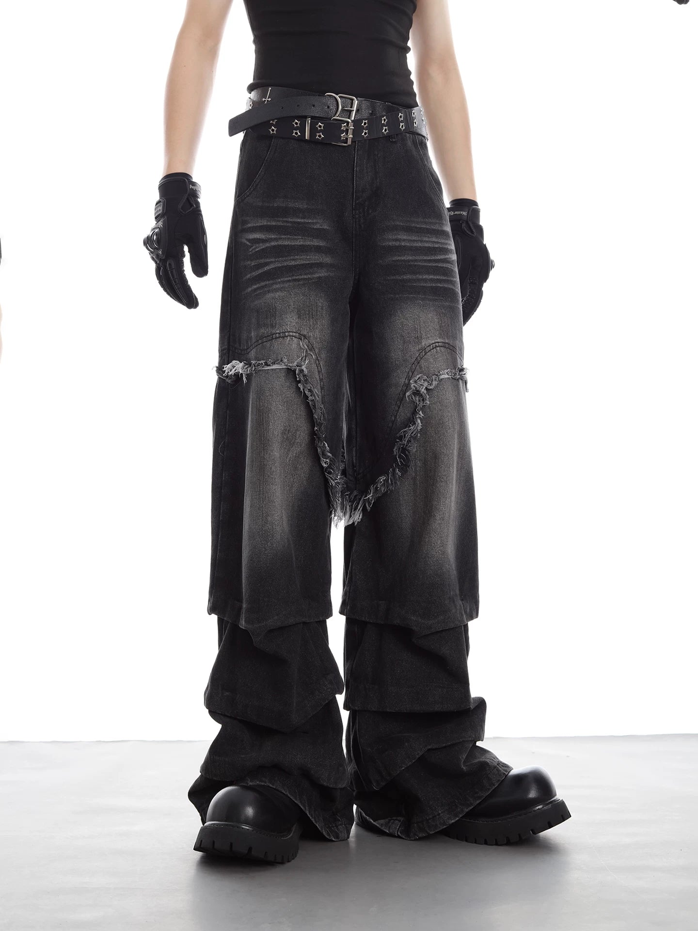 NUndeFineD Rough-trimmed Wide-leg Jeans