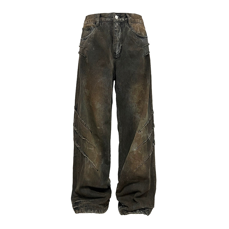 JCAESAR Scratch Dirty Wash Glazed Casual Jeans