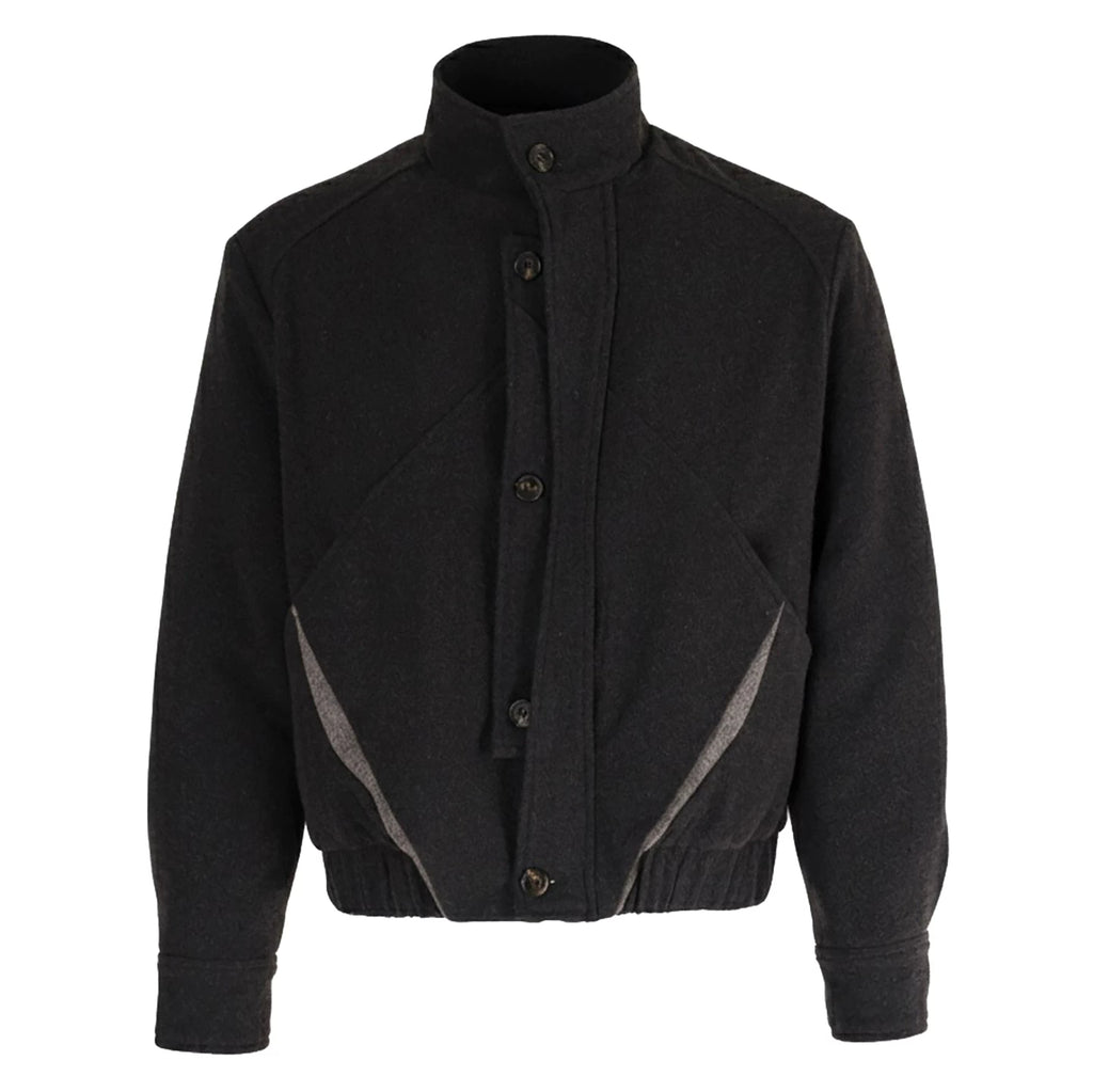 PERDU Double Placket Deconstruction Wool Splicing Stand-up Collar Color Matching Cotton Clothes