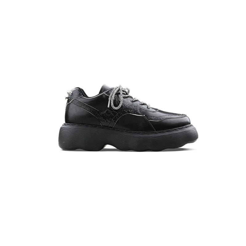HANQIAORIJI Leather Lace-Up Chunky Dad Shoe