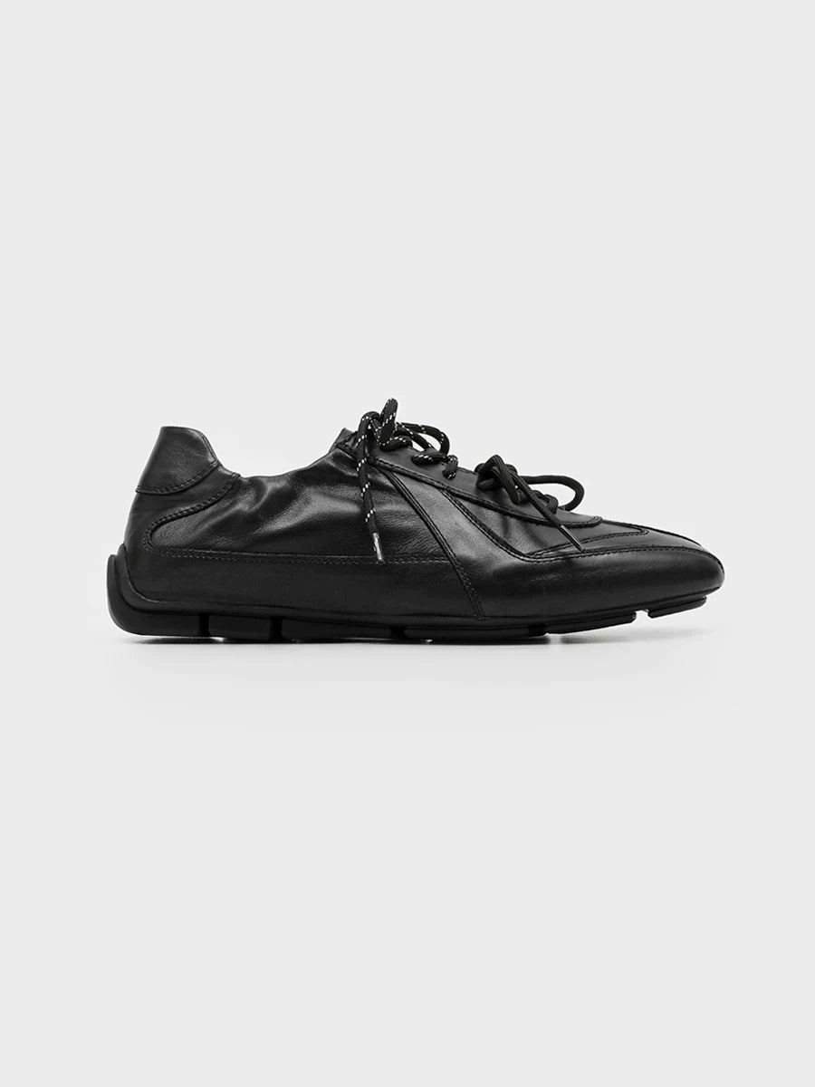 RZAAZ Smooth Calfskin Leather Square-Toe Lace-Up Training Sneaker