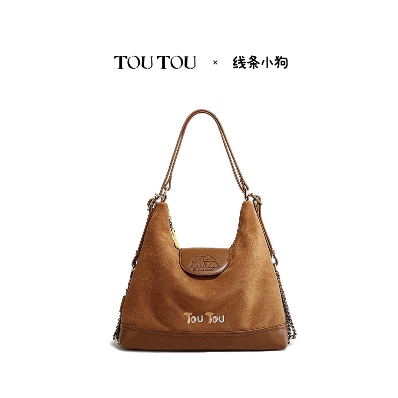 TOUTOU Faux Leather Zip-Top Tote Bag