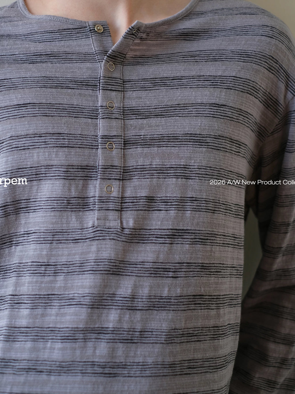 CARPEM Striped Relaxed Henley Long-Sleeve Tee