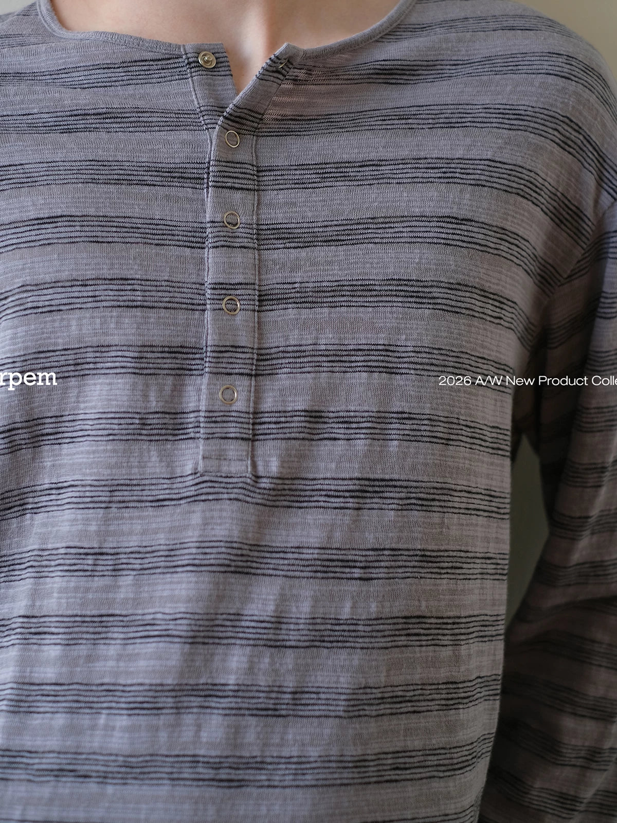 CARPEM Striped Relaxed Henley Long-Sleeve Tee