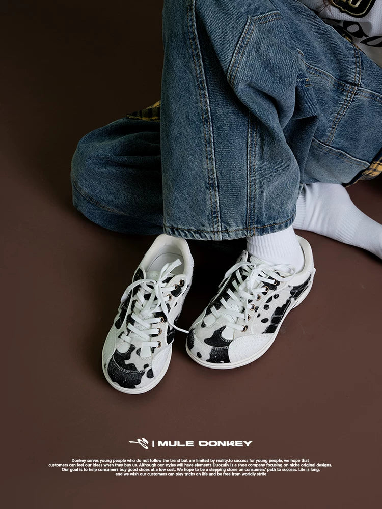 Mule Donkey Cowhide Print Lace-Up Sneaker