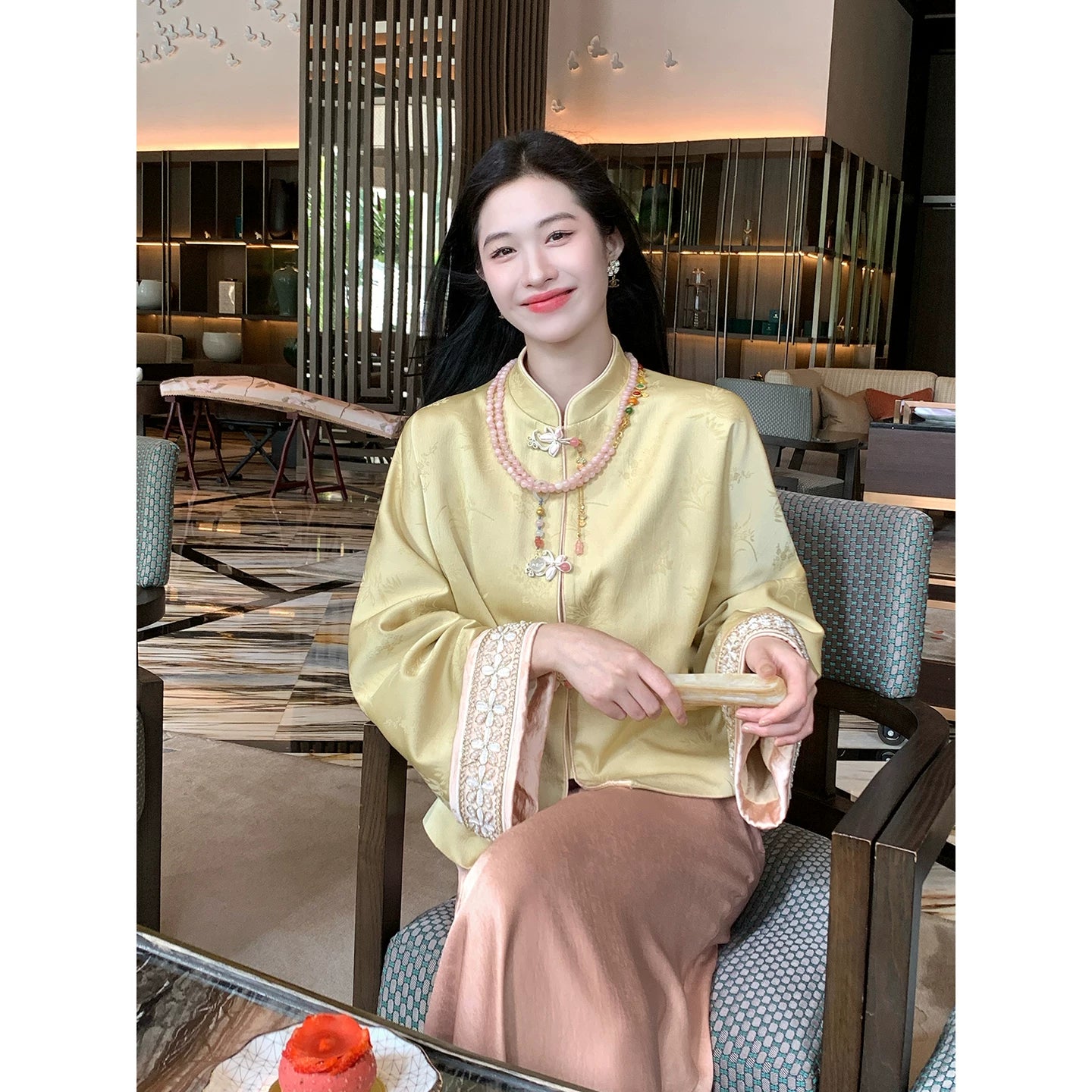 ZIHE Jacquard Embroidered Long-sleeved Dress