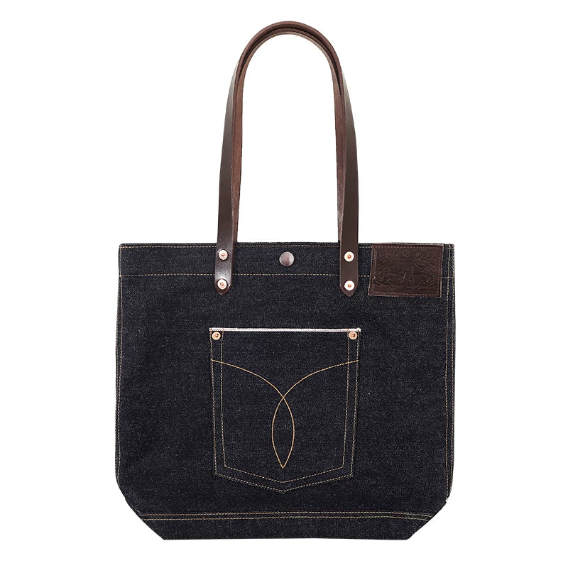 Mbbcar Blue Cotton Shoulder Bag - Open Top