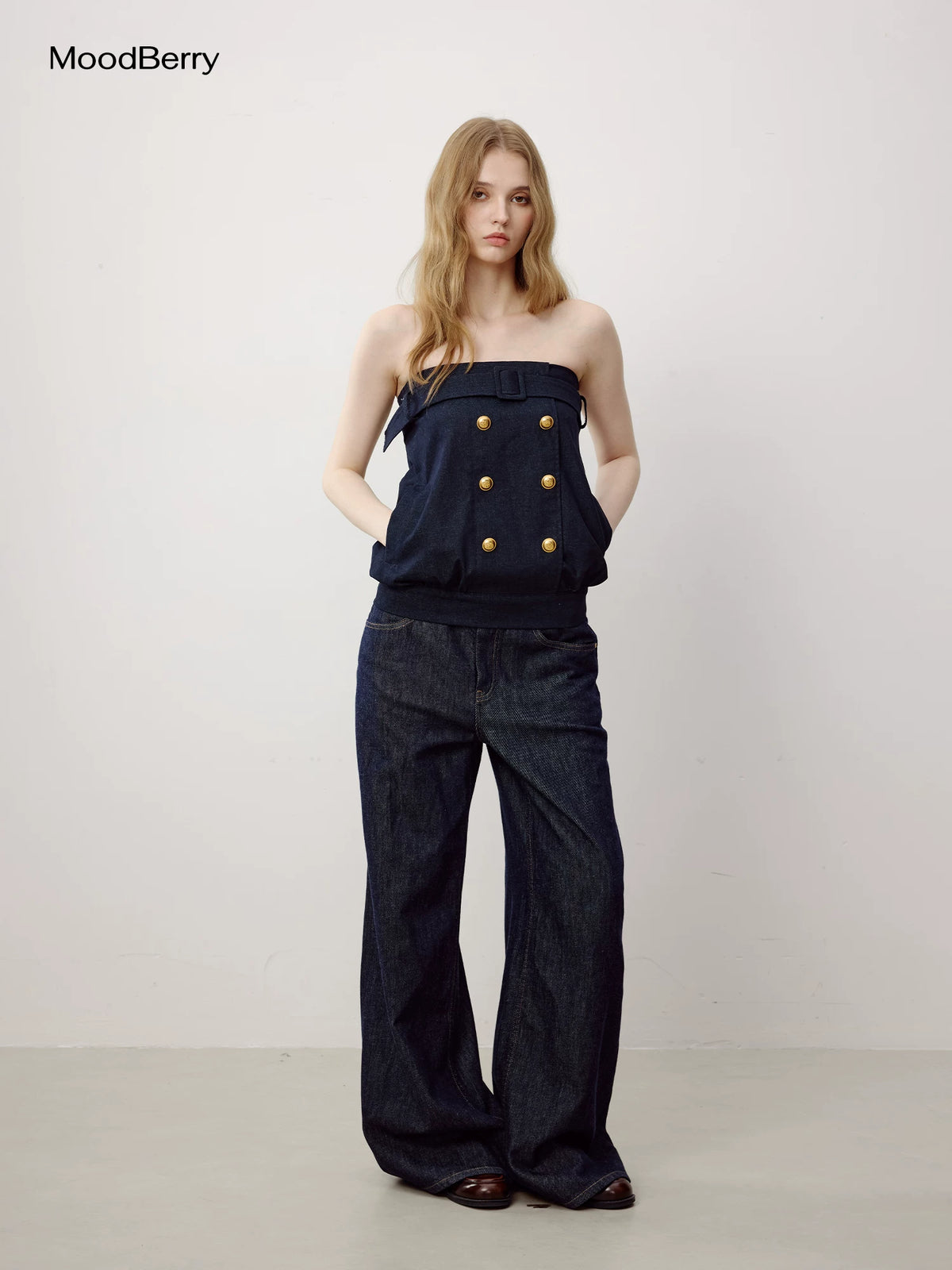 MoodBerry American Retro Raw Straight-Leg Jeans