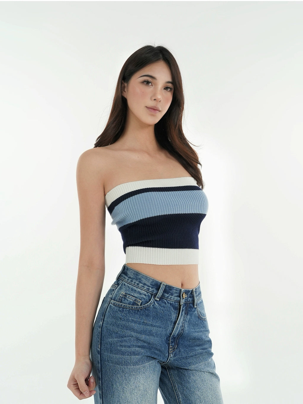 Jim Kennet Vintage Contrast Striped Slim Knit Tube Top