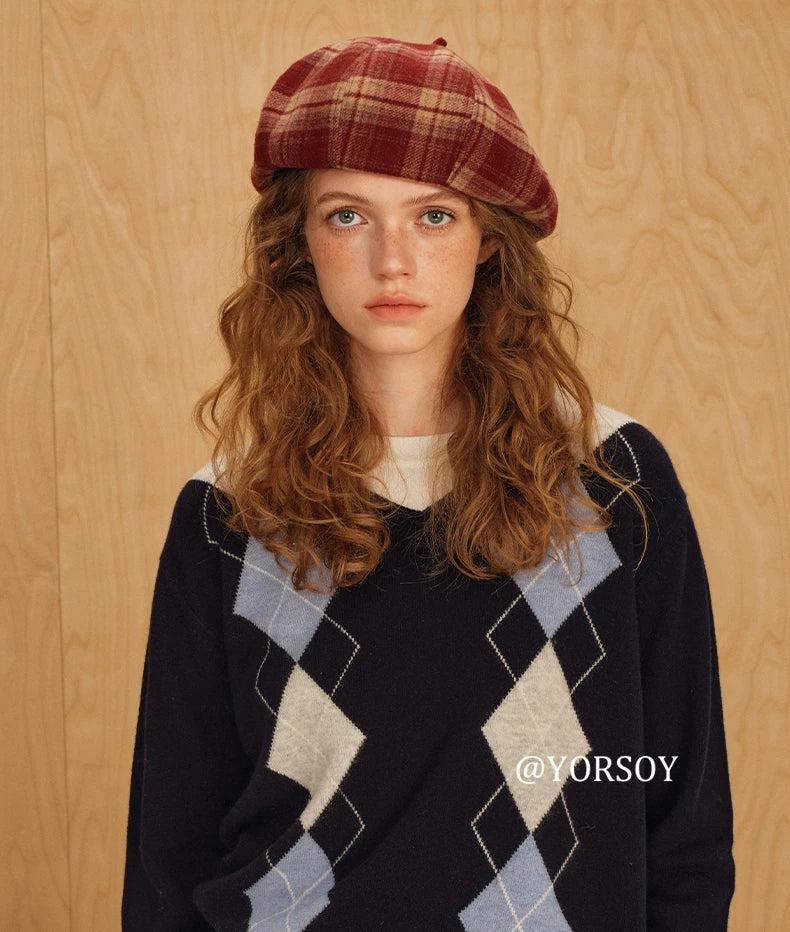 YORSOY Vintage College Plaid Beret