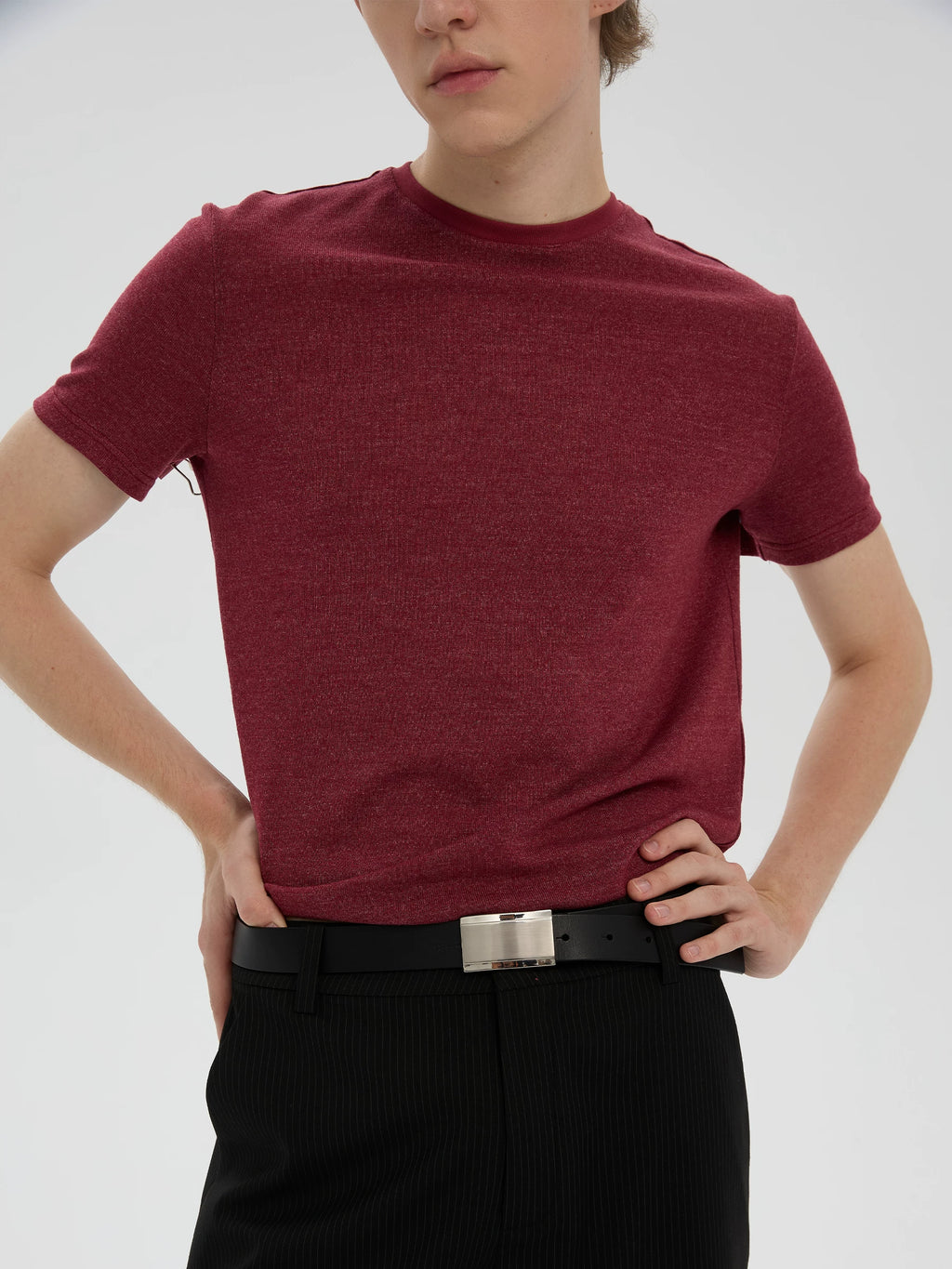 Azure Lisseur Wine Red Breathable Slim Fit Knit Tee