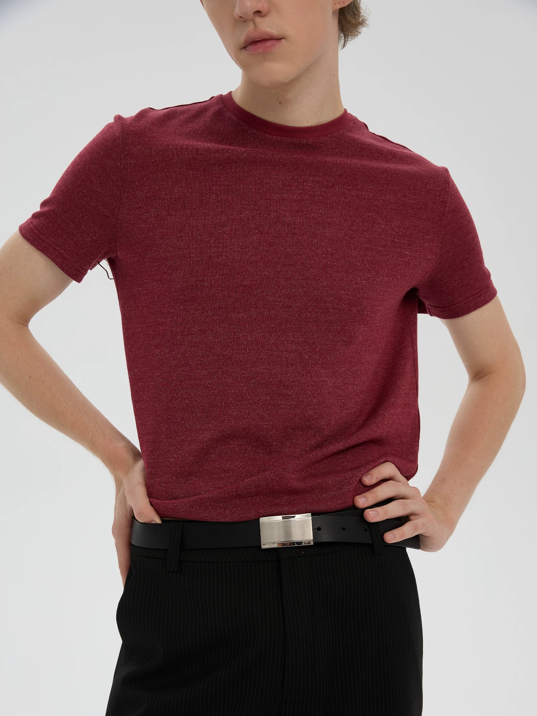 Azure Lisseur Wine Red Breathable Slim Fit Knit Tee