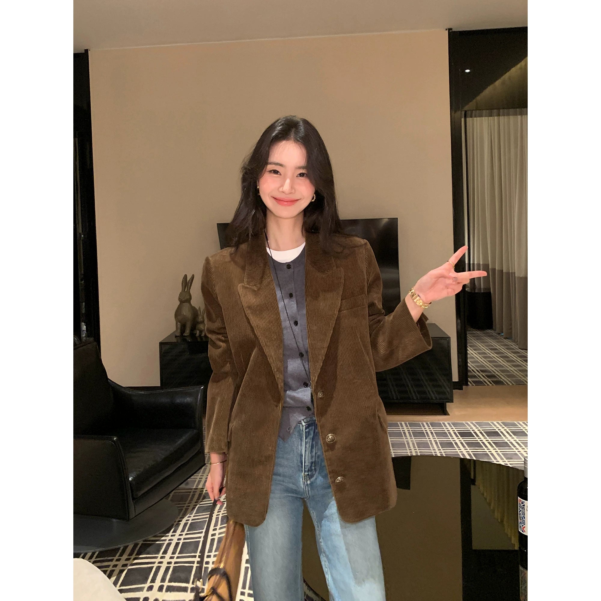 Pusumede Vintage Corduroy Loose Blazer